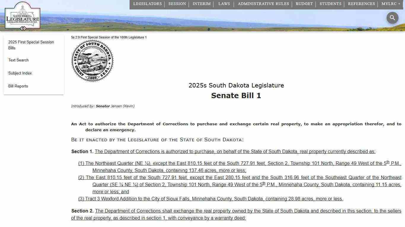 2025s Senate Bill 1 | South Dakota Legislature